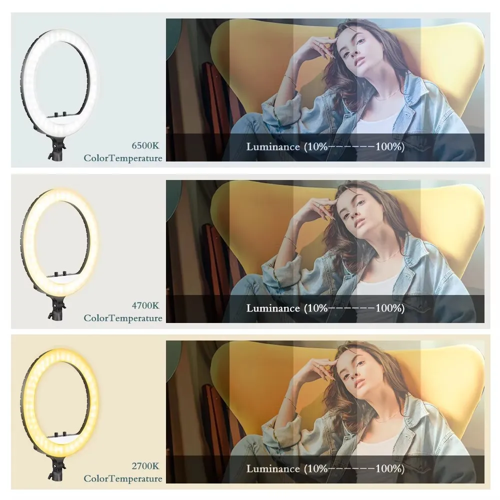 18 بوصة حلقة ضوء LED كبير صورة شخصية فيديو التحكم عن بعد حامل ثلاثي القوائم مشبك الهاتف يوتيوب الإضاءة المباشرة استوديو التصوير الفوتوغرافي