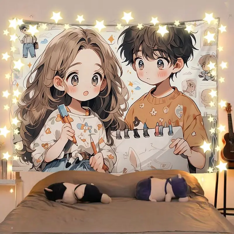 VIKAMA Album Lovers Tapestry, Cute Painting Teenage Girls Anime Wall Hanging for Bedroom Living Room Dorm Decor