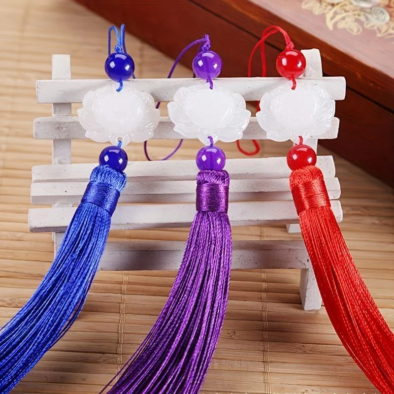 10 قطع من قلادة المروحة الشفافة المصنوعة من اليشم الاصطناعي ذات الألوان المختلطة مع شرابة هانفو يمكن استخدامها لتزيين عطلة الحفلات