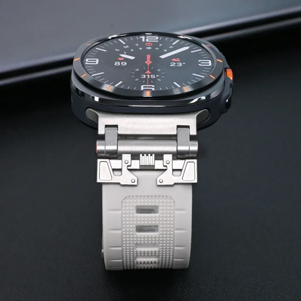 Mecha نمط سيليكون الرياضة الفرقة لسامسونج غالاكسي الترا 47 مللي متر الفاخرة الرجال سوار ل غالاكسي الترا لا فجوات حزام نهاية منحني