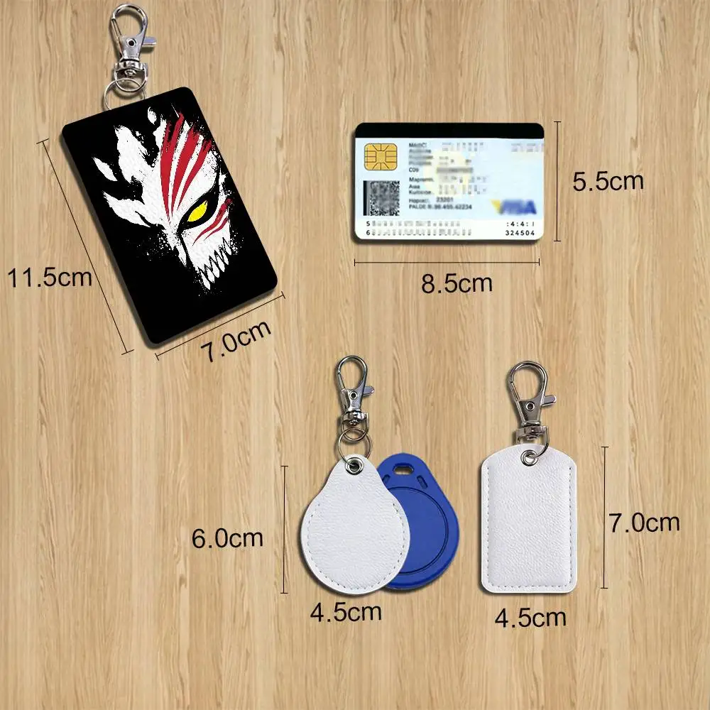 Ichigo Kurosaki Toshiro Hitsugaya BLEACH Rectangle ID Card Case Keychain Access Card Bag Key Tag Ring Leather Card Holder Key