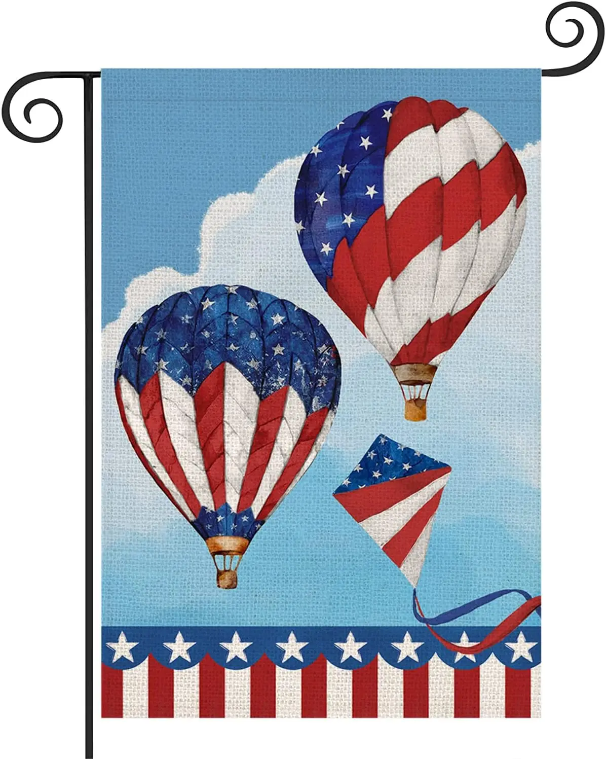 Asminifor 4th of July Hot Air Balloon Garden Flag 12x18Inch, Decor America Patriotic Flags Double Sided, Memorial Independence D