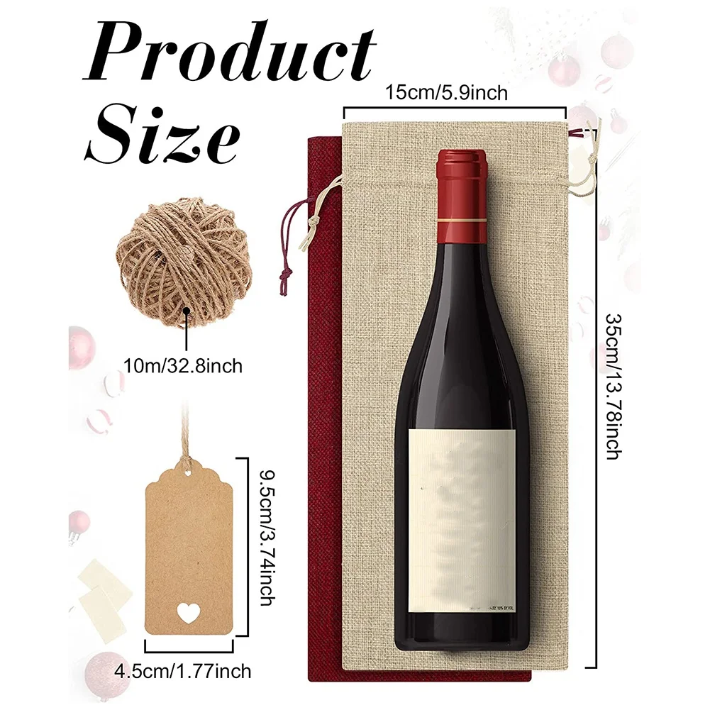 24 Pcs Burlap Wine Bags Wine Gift Bags,Wine Bottle Bags with Drawstrings,Tags & Ropes,Reusable Wine Bottle Covers