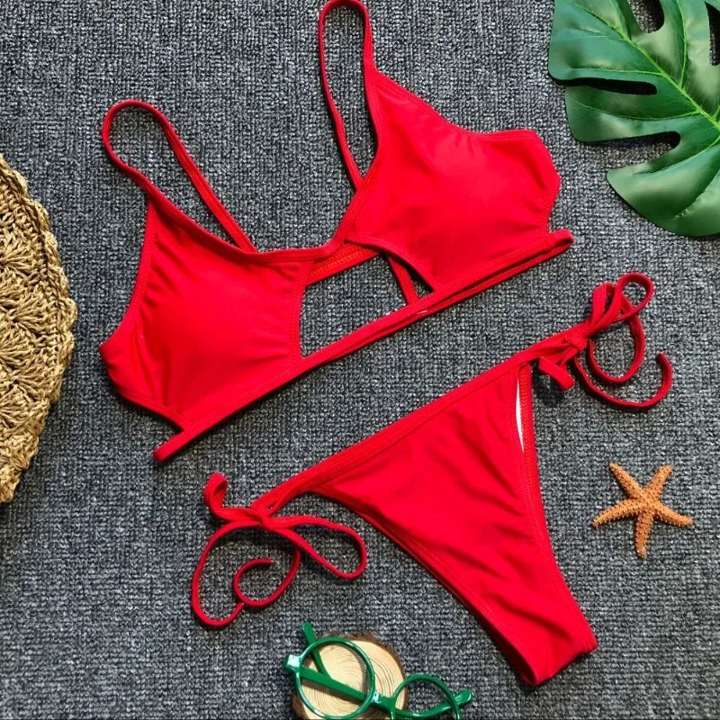 Sexy Women Swimsuit, Women 2pcs Color Beach Set Hollow Backless Swimsuit