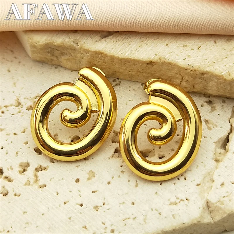 Stainless Steel Trendy Spiral Round Hoop Earrings for Women Gold Color Aesthetic Vortex Charm Party Earring Jewelry NZZZ1131