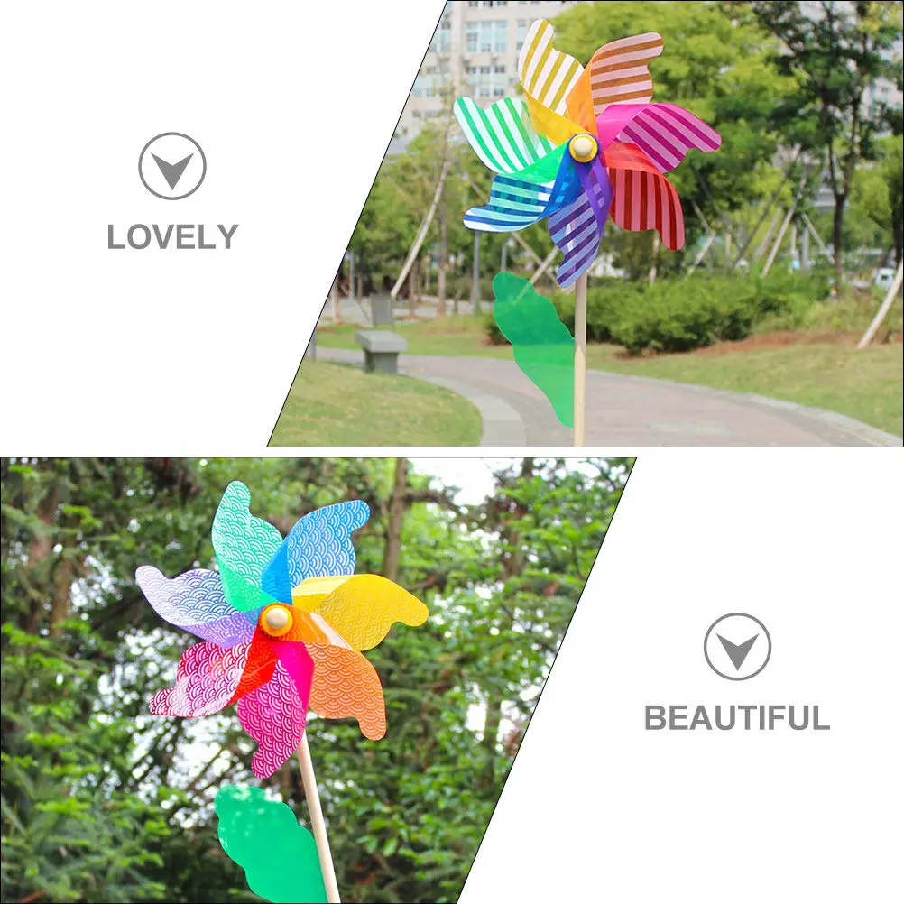 

3Pcs Rainbow Pinwheel Garden Windmill Decor Colorful Lawn Wind for Outdoor Landscape Party Wedding Scene Decoration
