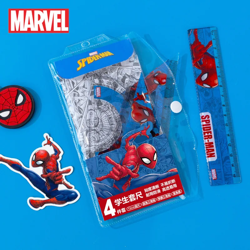 

Marvel Ruler Avengers Superheroes Cartoon Spider Man Children Student Study Stationery Plastics Triangular Protractor 4pcs Set