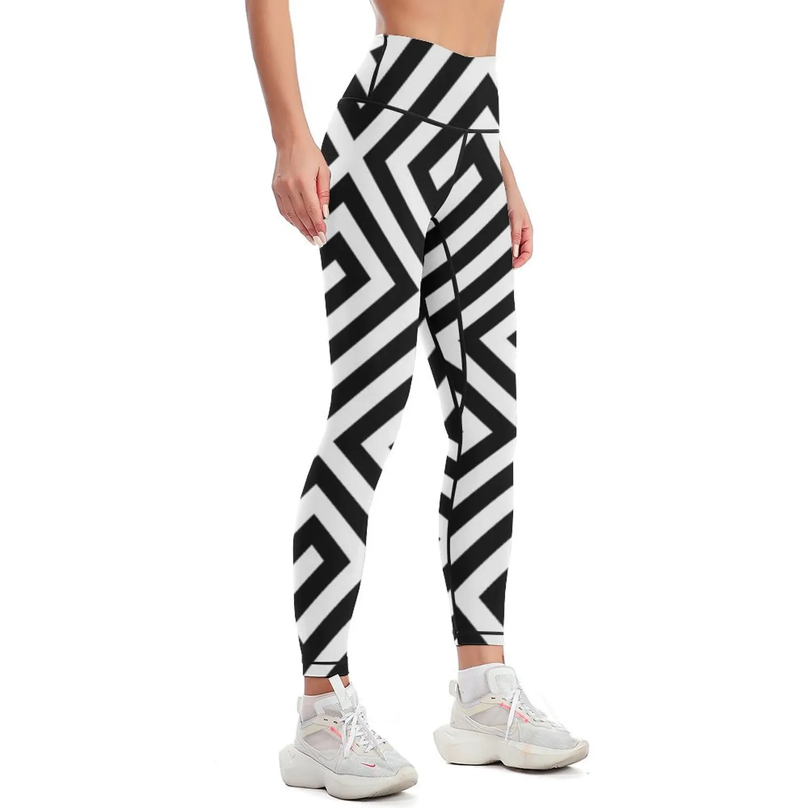 Black & White Greek Keys Geometric Pattern Leggings gym pants push up fitness Golf wear gym's clothing Womens Leggings