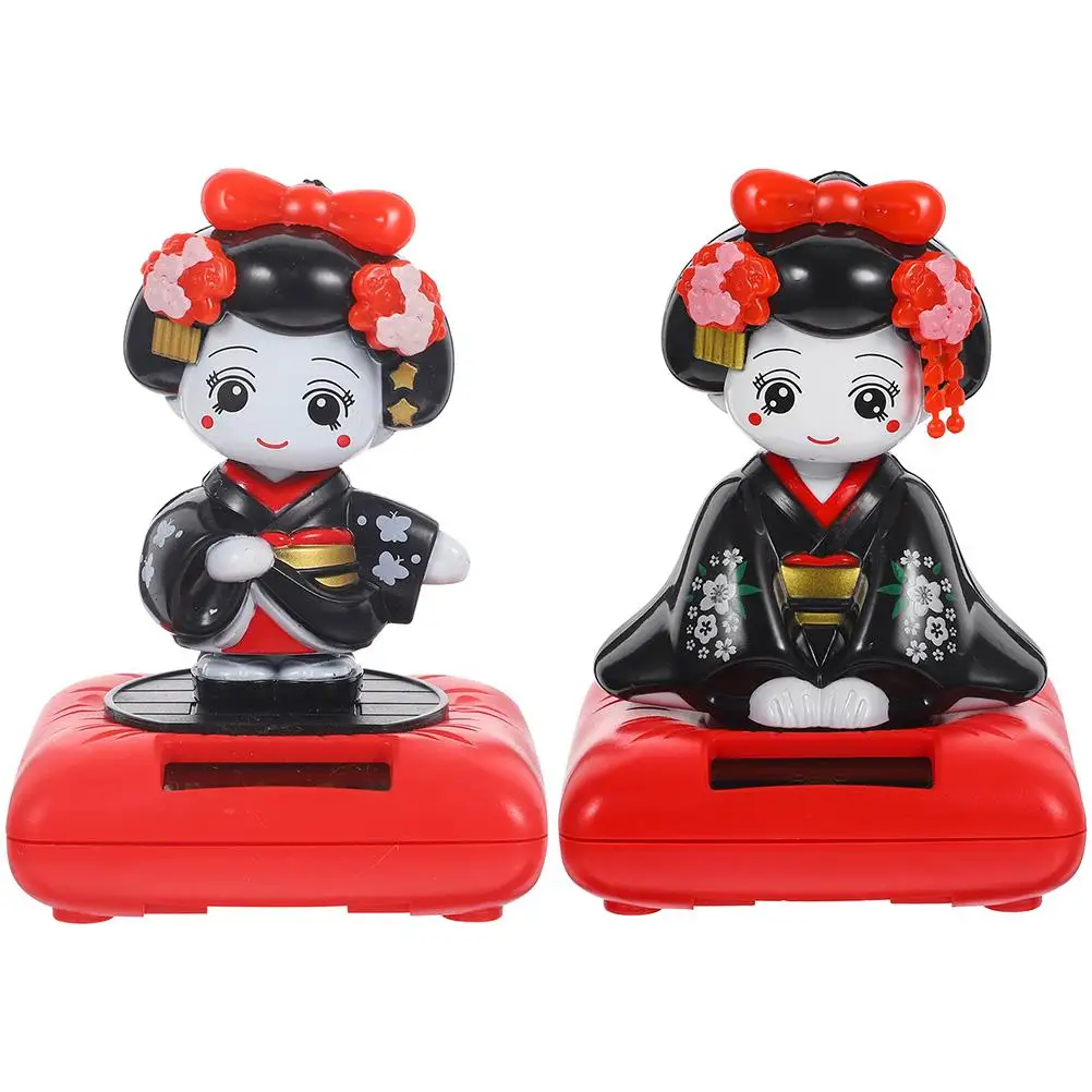 

Shaking Head Nodding Kimono Decor Solar Car Ornament Plastic Figurines Decoration Car Interior Accessories