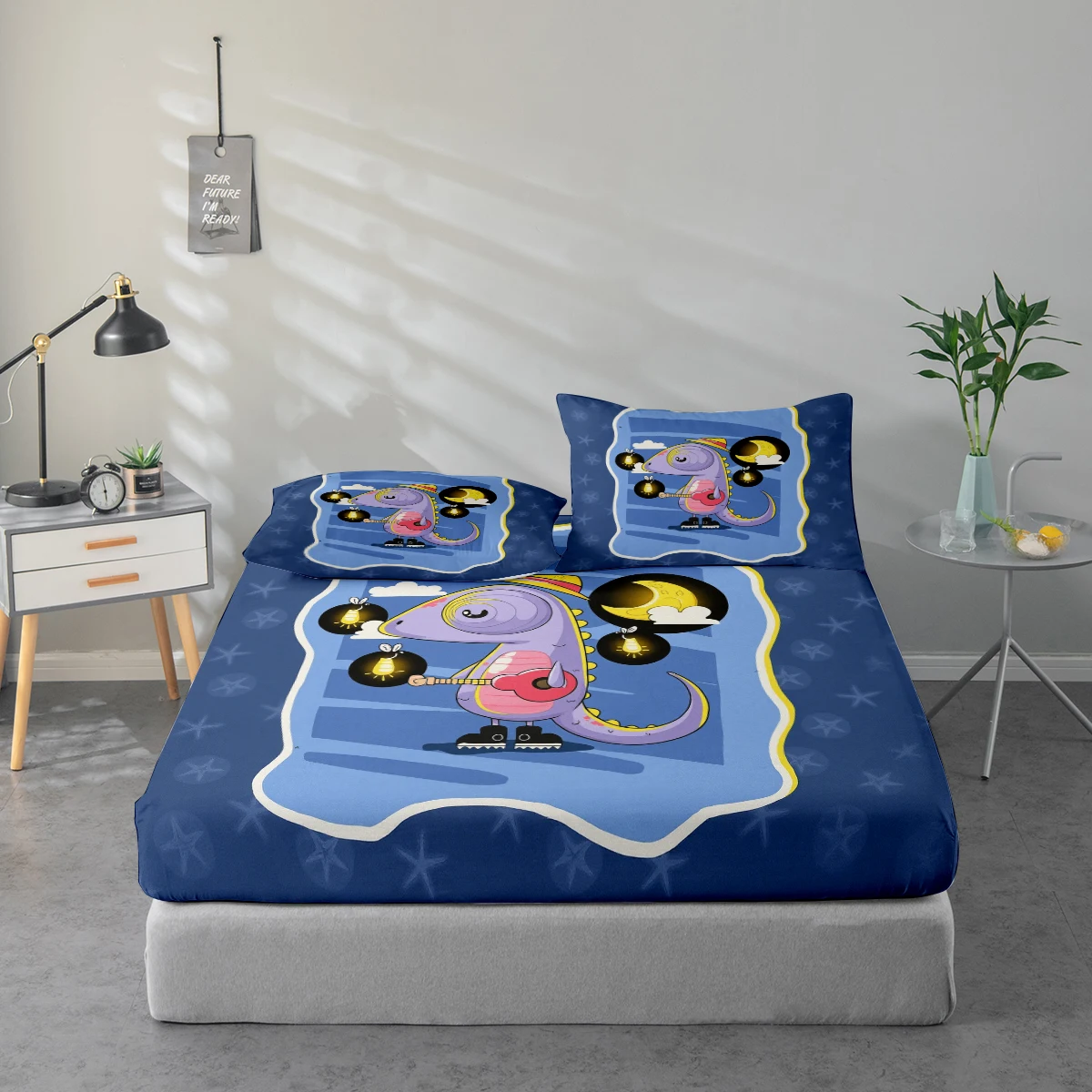 Cartoon Dinosaur Print Pattern Bed Sheet Set, Mattress Protector and Pillowcase Combination, High-Definition Printed Bed Sheet Set Includes 1 Bed Sheet + 1 or 2 Pillowcases (60*100cm and 72*132cm Are 1 Pillowcase, the Rest of the Sizes Are 2 Pillowcases), Suitable for Bedroom and Guest Room, Ultra-Soft Polyester Bedding, Machine Washable, Can Be Used in All Seasons