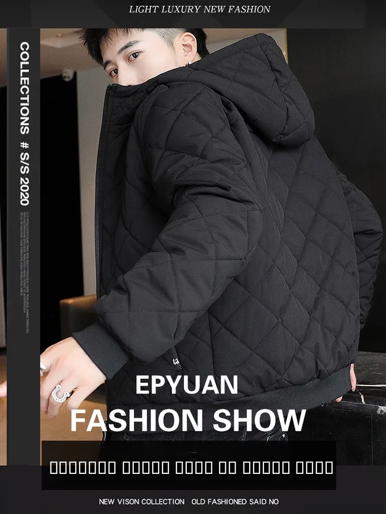 

Men's Winter Thiened Hooded Cotton Jaet Warmth Faion Brand Casual Wear Youth ular ort Sle Stand Fit Online Ex...