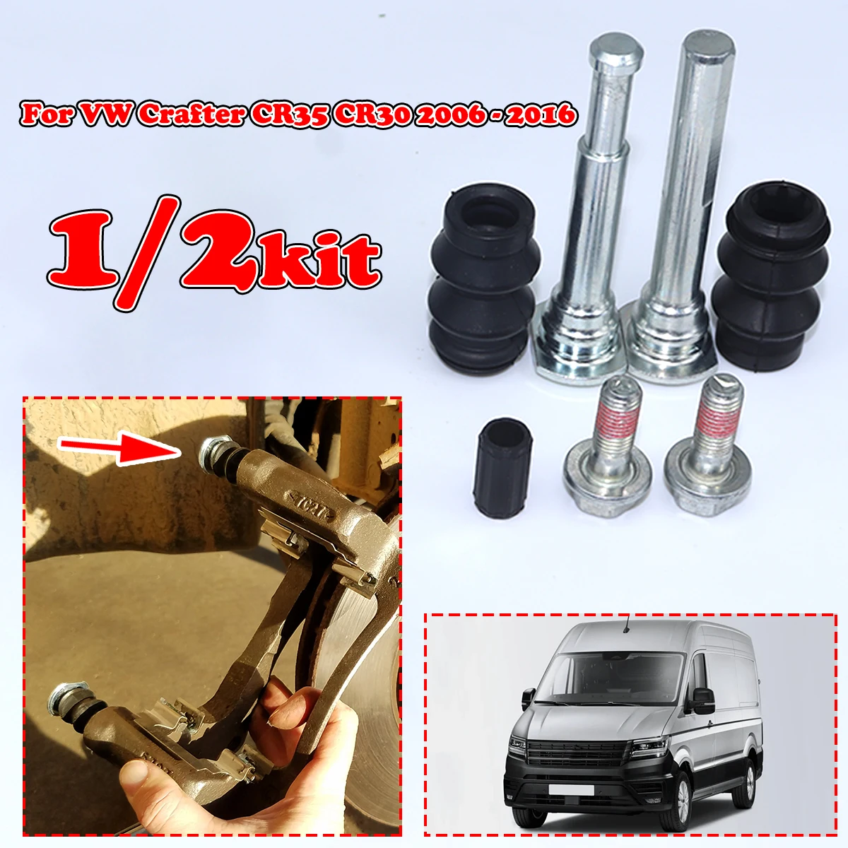 

1/2KIT For VW Crafter CR35 CR30 rear Brake Caliper Slider Guide Pins Bolt Left Right Disc Housing Bellows Sleeve Bushing seal