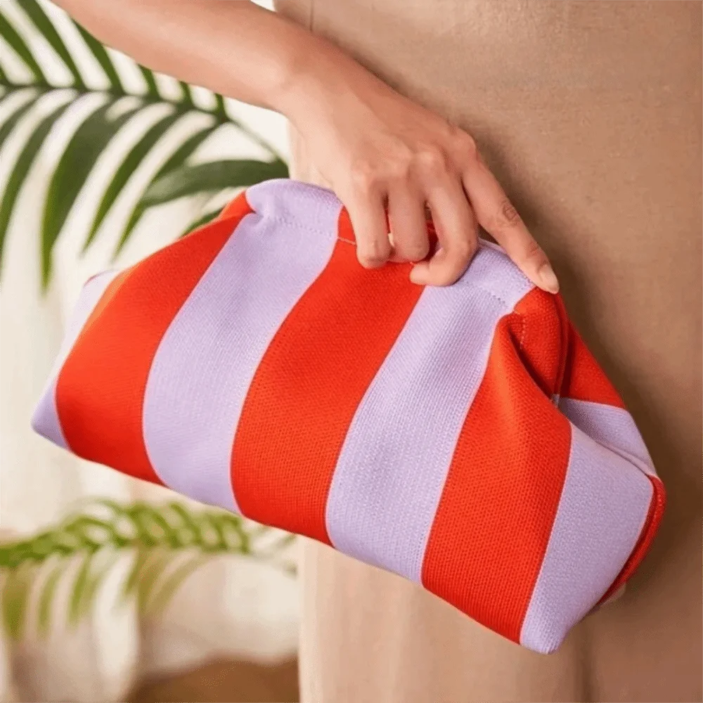 Elegant Woven Crochet Purses Colorblock Design Large Capacity Beach Clutch Handbags Striped Pattern Woven Texture
