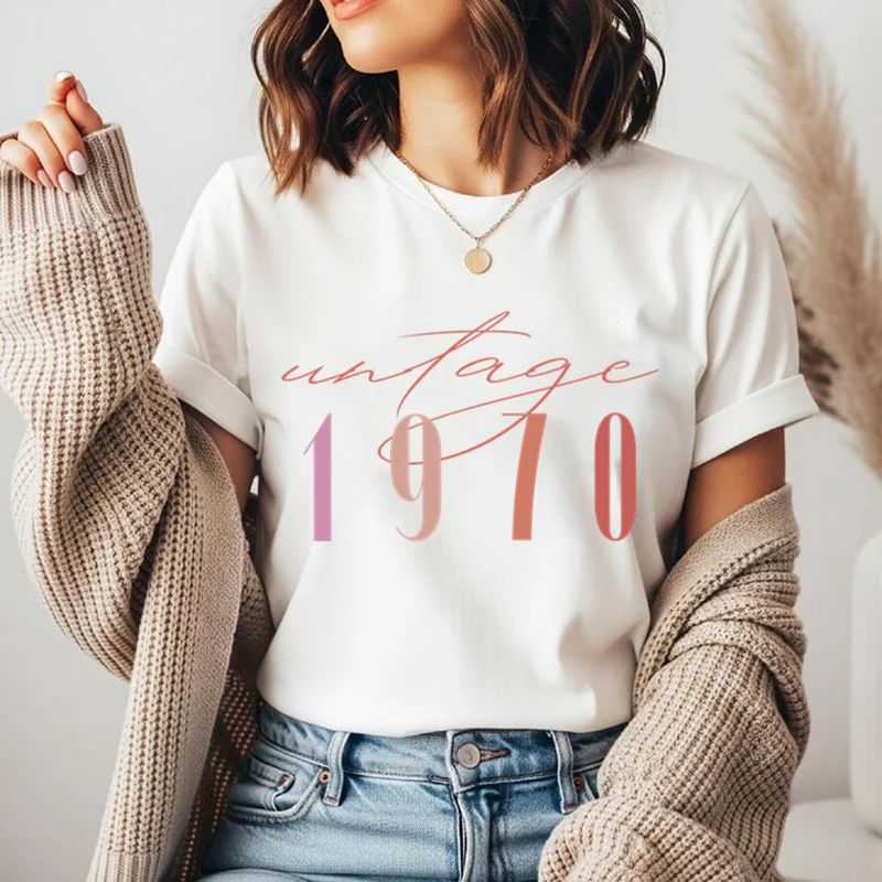 Women's Clothing Vintage 1970 To 1979 T-Shirt 50th Birthday Gift for Women Summer Womens Tops Born 1976 Retro Classic Tops