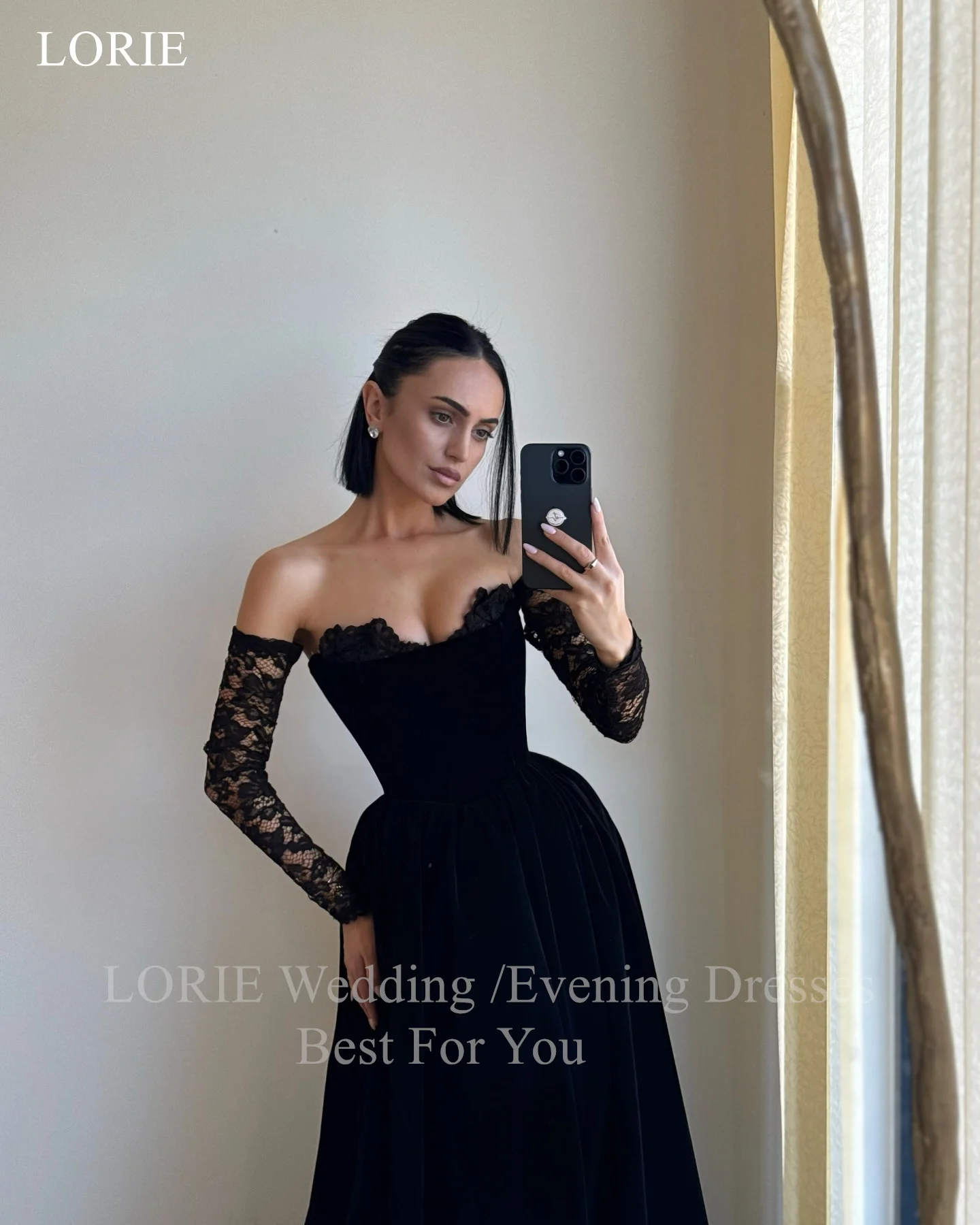 

LORIE Elegant Black Prom Dresses Strapless A-Line Evening Dress Formal Floor-Length Party Gown Customized