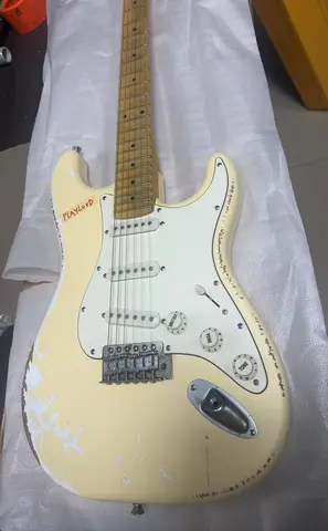 2026 hot  Make Old Milk Yellow Guitar Maple Neck Scalloped Fingerboard Big Headstock Halloween Performance