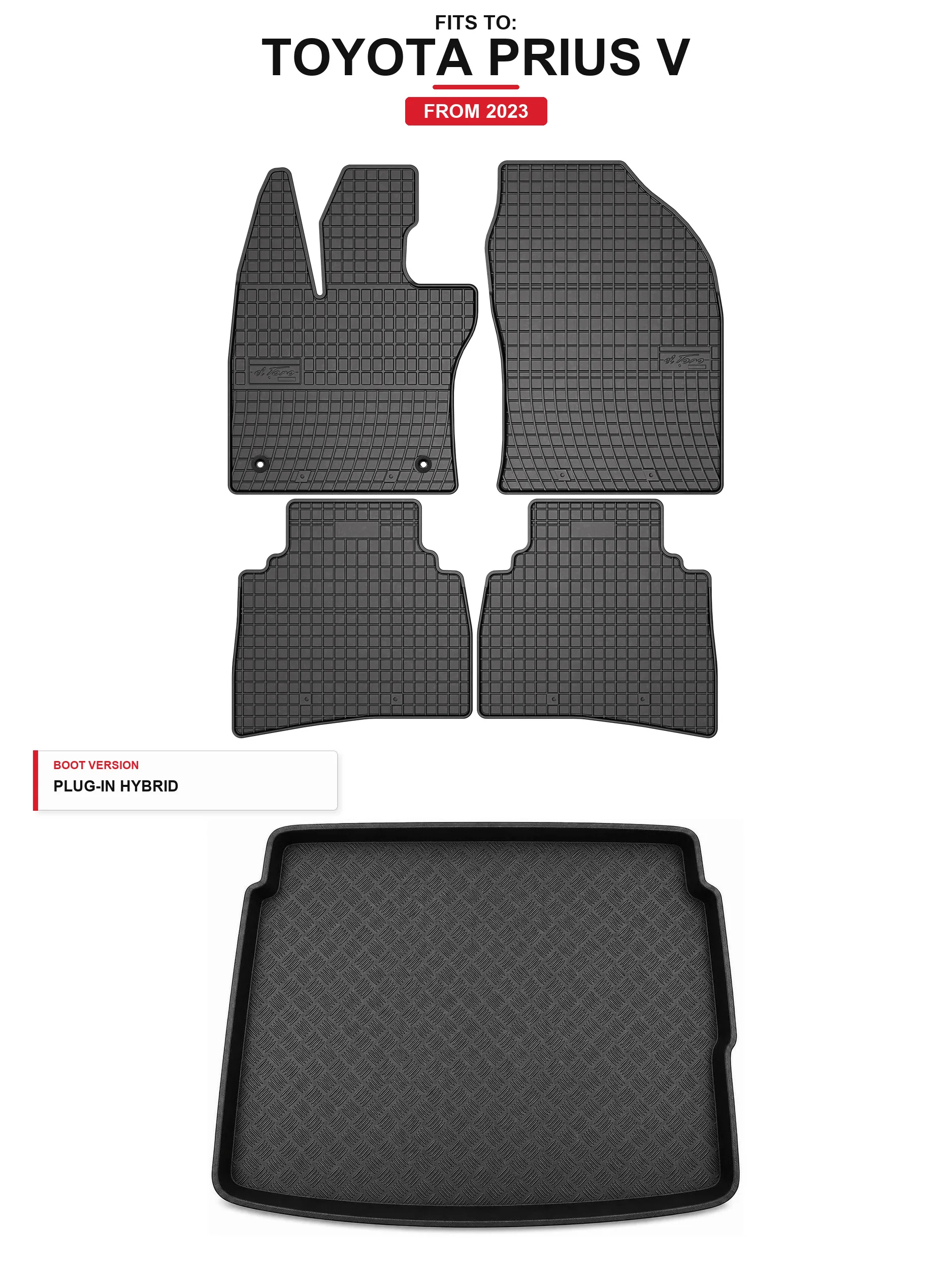 Solidpro Rubber Matten + Kofferbakmat Voor: Toyota Prius V 2023- 5 El.