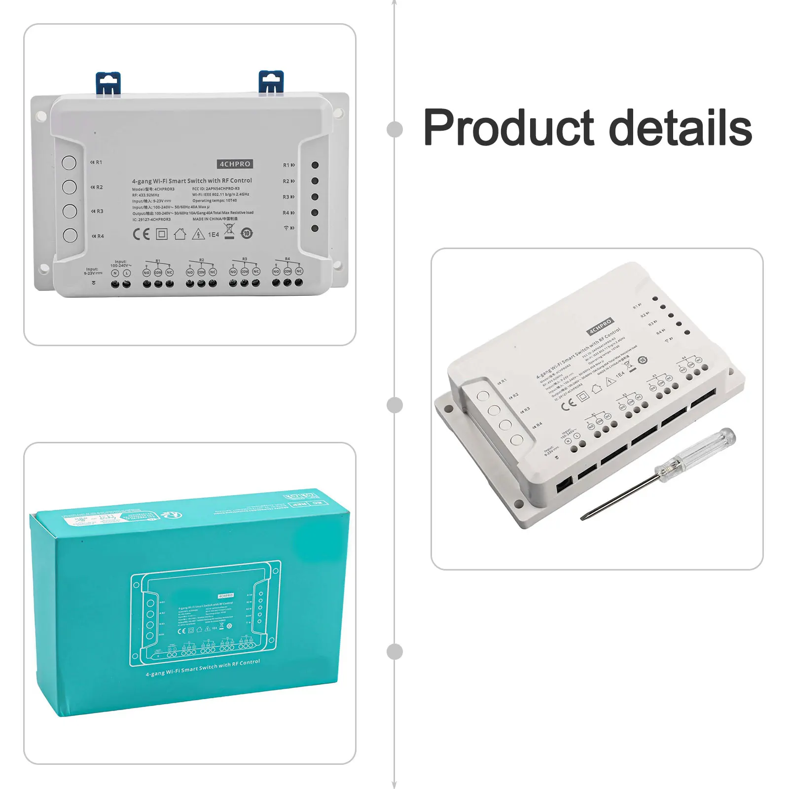 

433MHz RF Remote Control 4 Channel PRO R3 Switch with Voice and App Control for Networked Smart Home Automation