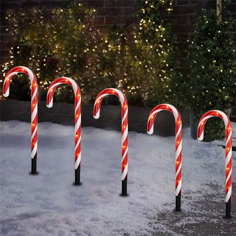 ABVJ-Bright 5Pcs 14 Inch Christmas Candy Cane Pathway Markers, Xmas Pathway Lights Outdoor With Warm White Lights For Garden