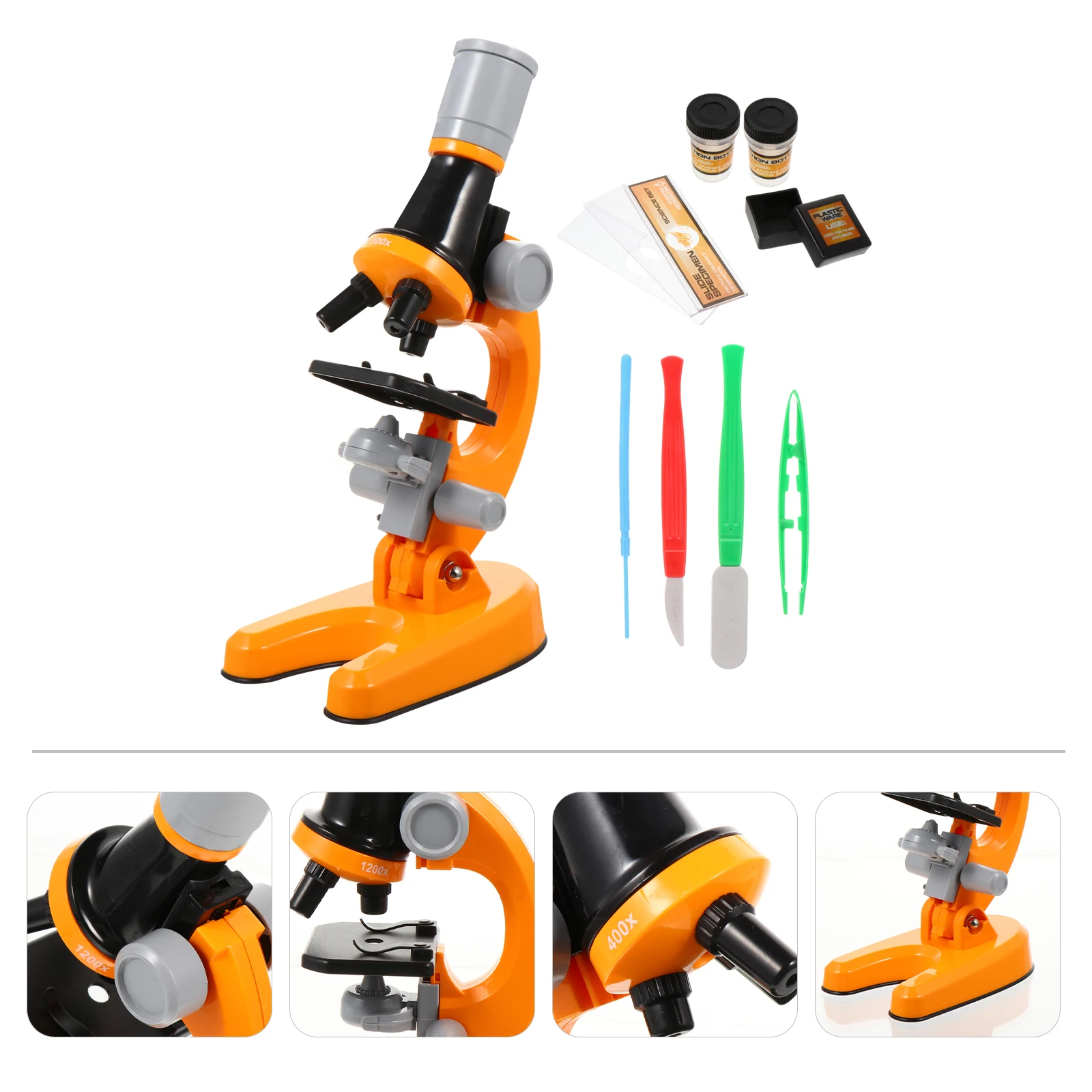

Microscope Kit Toy Microscopy Table Science Orange Plastic for Children Student