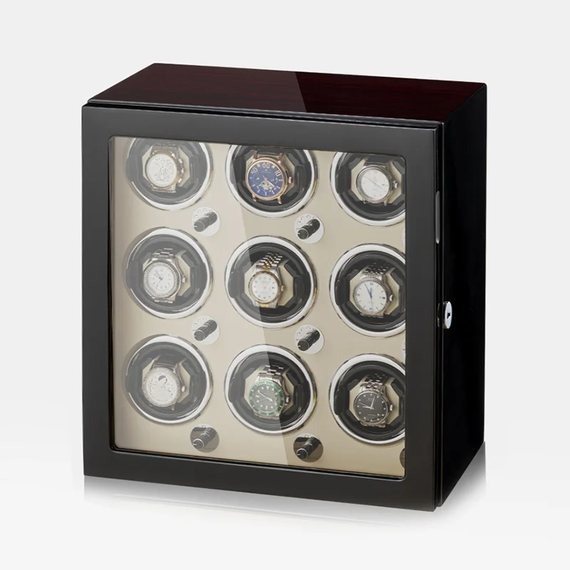 Luxury Automatic Watch Winder with Mabuchi Mute Motor Wood Vertical Quad Rotator 2/4/6/9 Slots AC Power Watch Box with LED Light