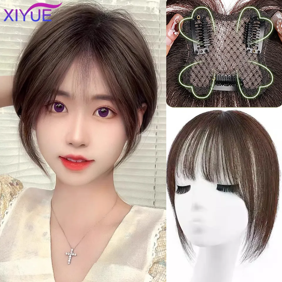 XIYUE Four leaf clover bangs wig patch for women with loose and high skull top synthetic hair covering white hair