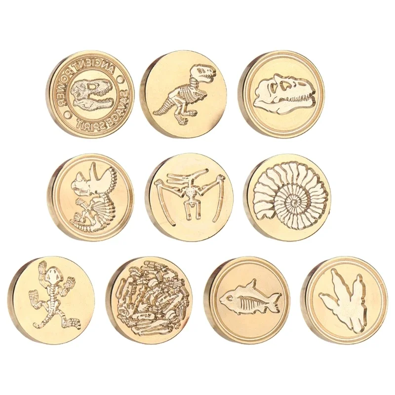 Vintage Seal Wax Stamp Cretaceous Period Dinosaur-Theme Archeologist Essential Brass Heads Stamps for Card/Envelope/Gift