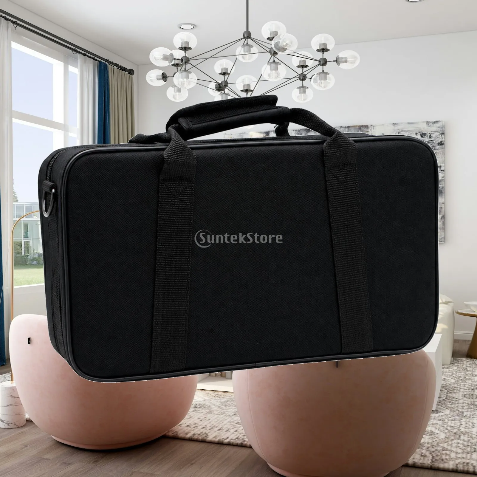 Black Oxford Fabric Clarinet Case with Secure Zipper and Padded Structure for Accessory Storage