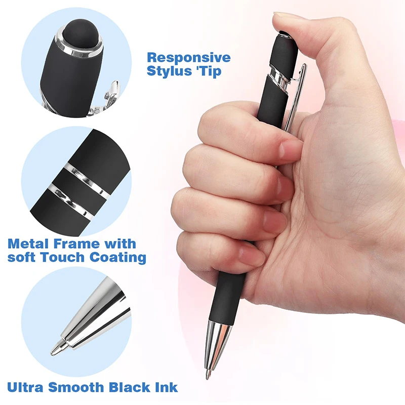 20Pcs 2-In-1 Aluminum Ball Stylus Soft Touch Screen Pen Business Ballpoint for Mobile Phone 1.0mm Writing Width