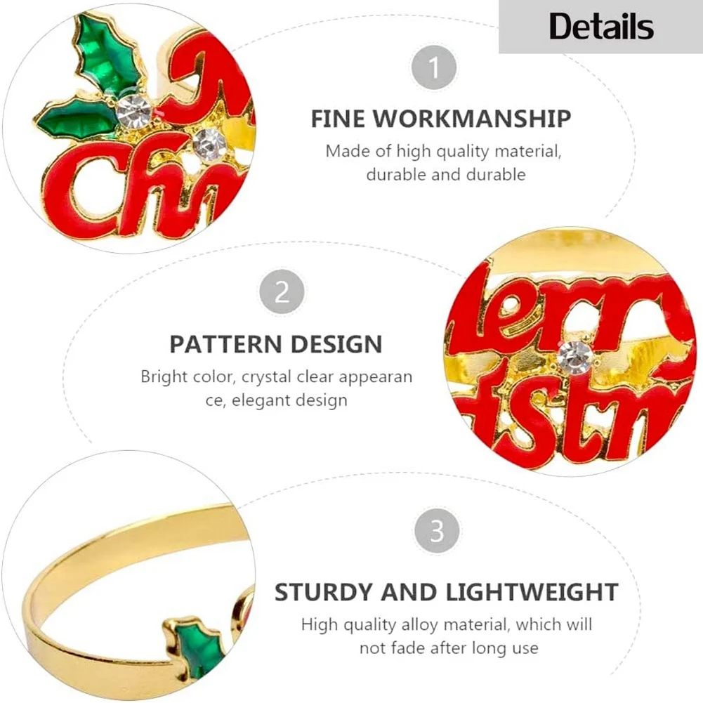 Christmas Napkin Rings Set of 6, Red Merry Christmas Napkin Ring, Napkin Holder for Christmas Party Dinner Table Decor