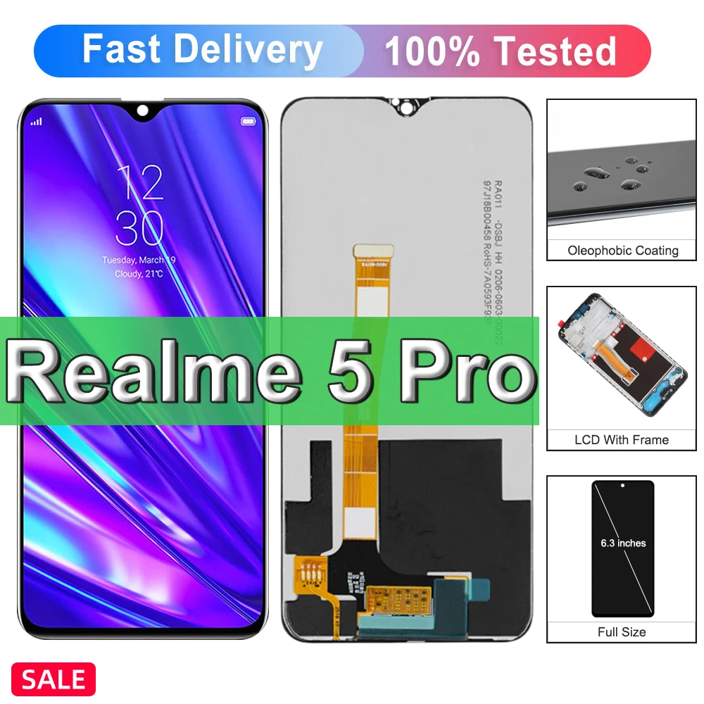 For OPPO Realme 5 Pro LCD Sisplay Touch Panel Screen Sensor Assembly  Replacement For Realme Q RMX1971 LCD With Frame