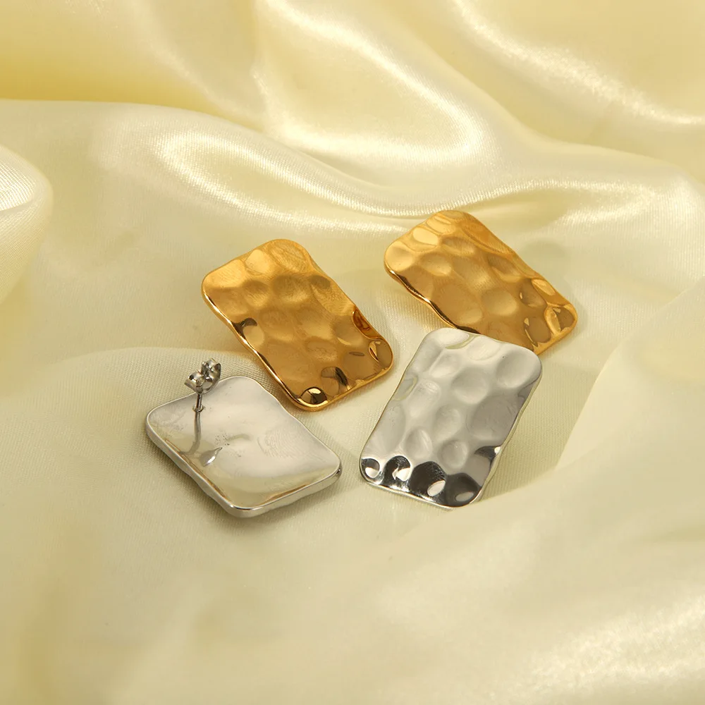 مسمار بيرس ذهبي اللون من الفولاذ المقاوم للصدأ على شكل مستطيل للنساء، مسمار كبير من الهيب هوب باللون الفضي #3