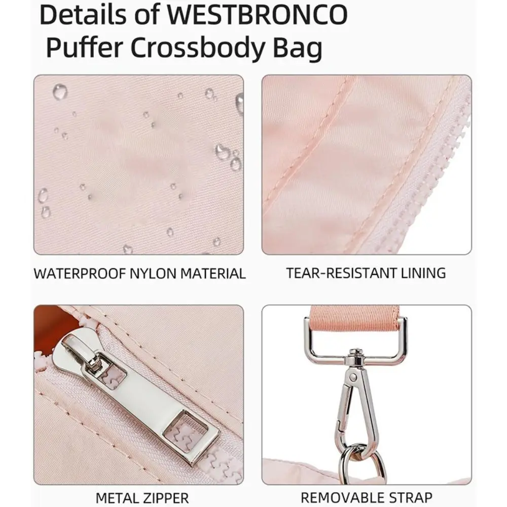 

Adjustable Quilted Tote Bag Nylon Detachable Strap Crossbody Bag Multi-Pocket Large Capacity Shoulder Bag Travel