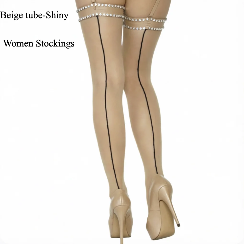

Unique Socks Beige Tube-Shiny Women Stockings Comfort Underwear Ultra Thin Transparent Hosiery Retro Cuba Line Sheer Stockings