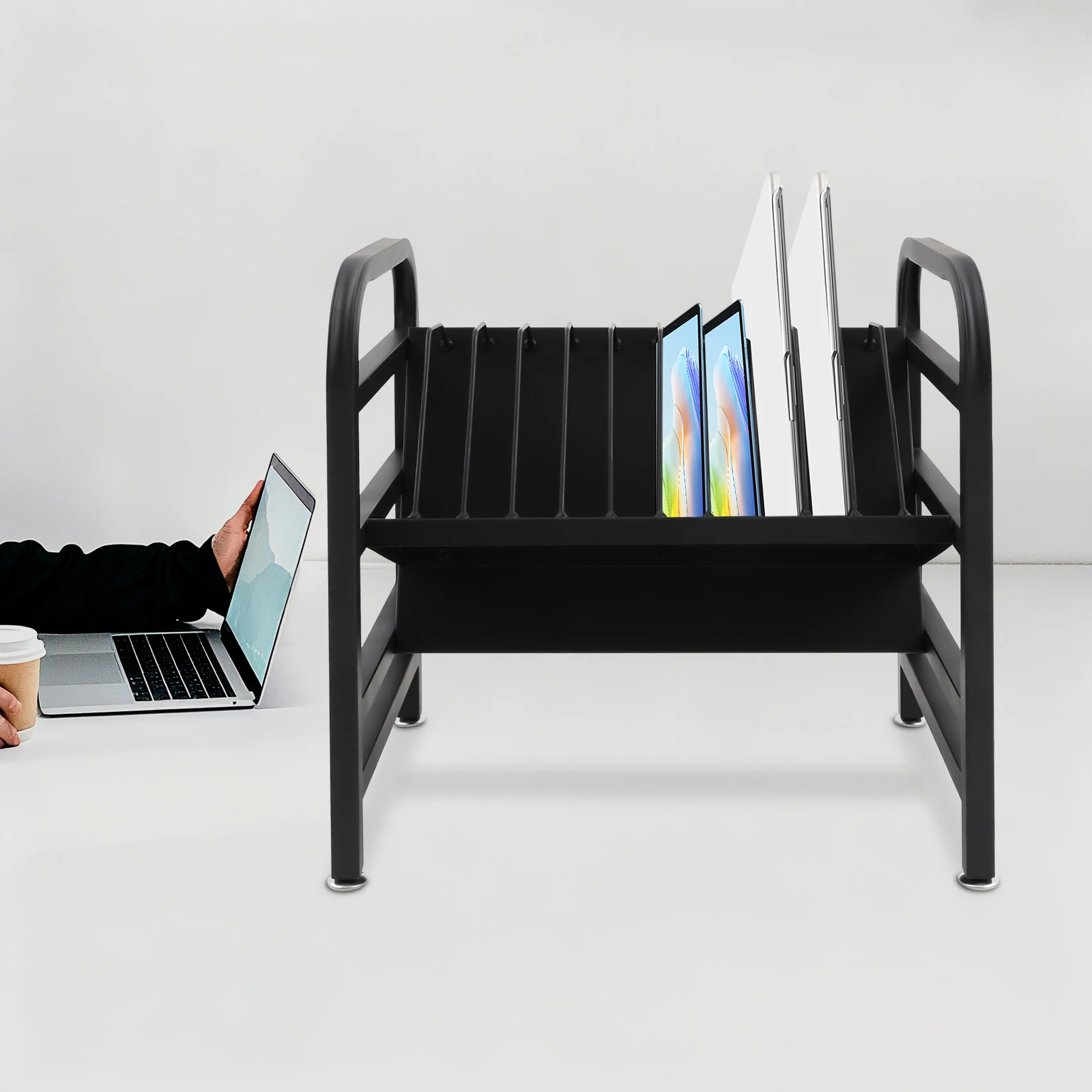 محطة شحن للكمبيوتر اللوحي مكونة من 12 فتحة، منظم متعدد الطبقات، رف تخزين متعدد الأجهزة مع إدارة كابلات لأجهزة الكمبيوتر المحمولة والأجهزة اللوحية #4