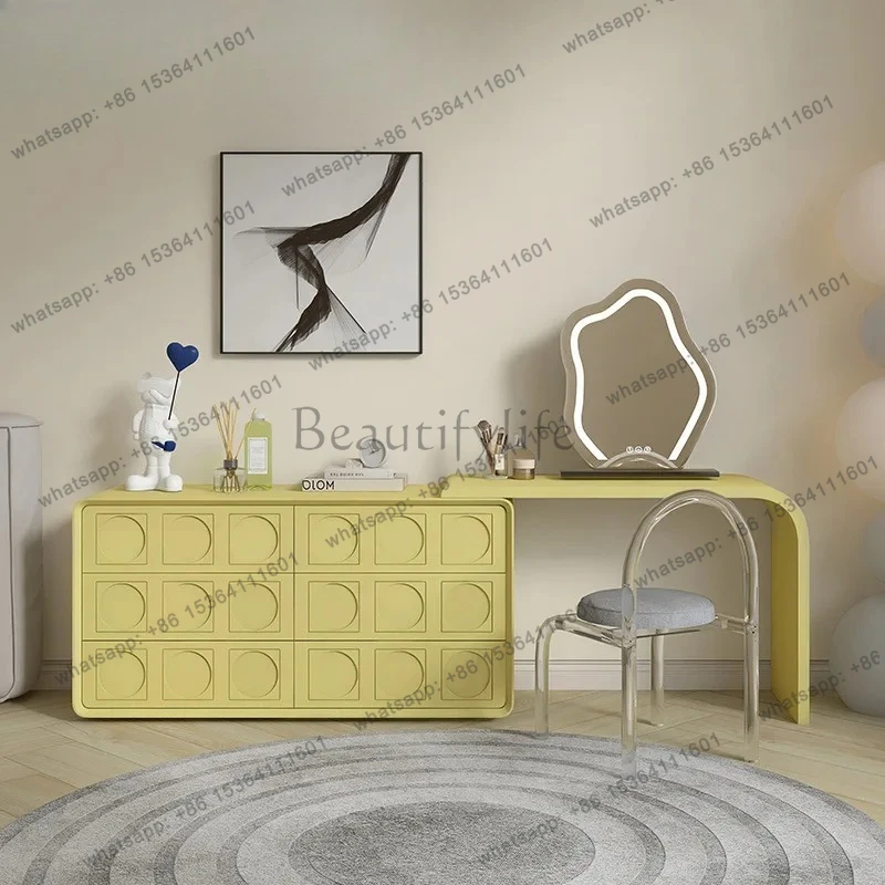 minimalist dresser retractable chest cabinet integrated makeup table solid wood small apartment corner storage