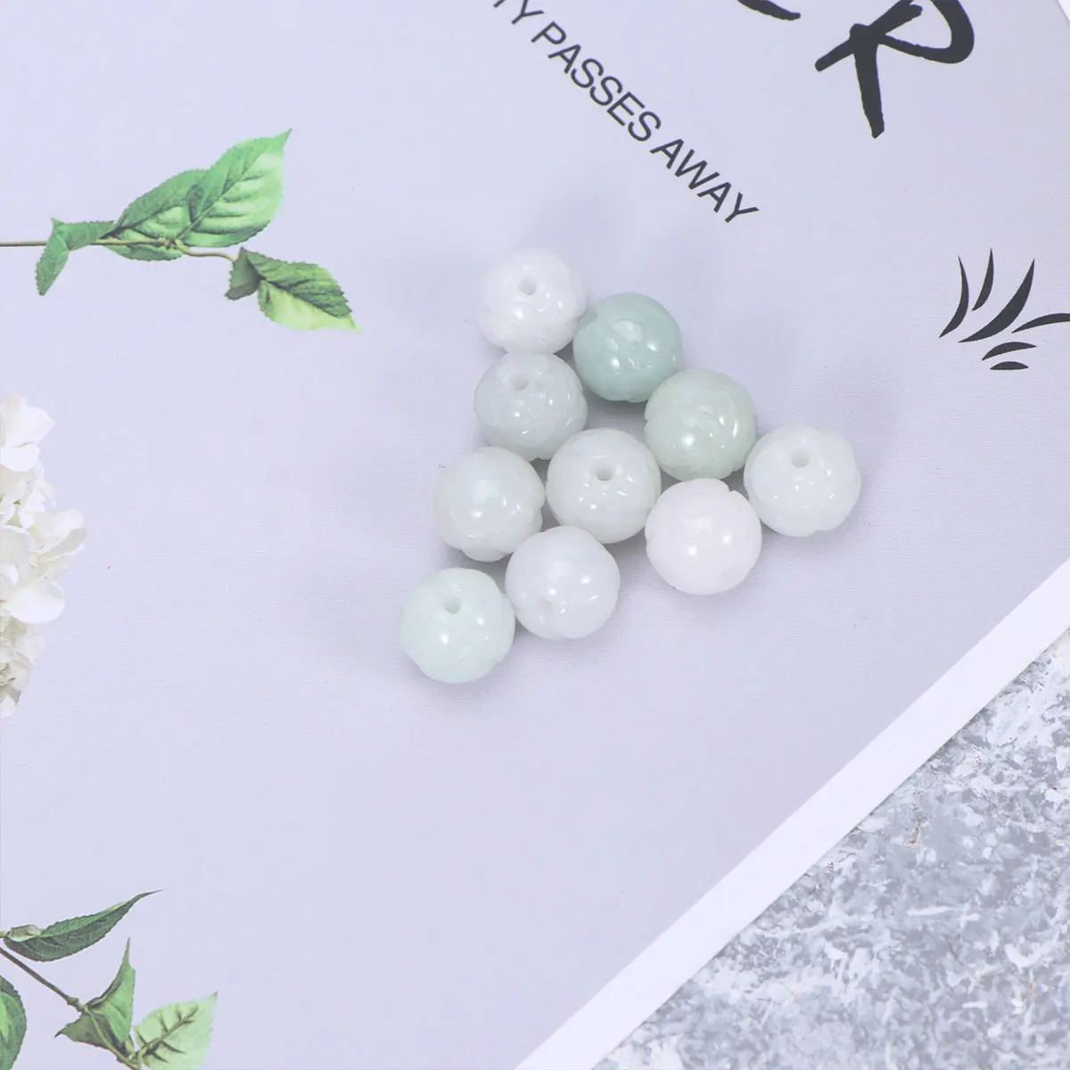 

10Pcs Natural Lotus Flower Jade Beads Fine Carved Loose Beads Jewelry Making Beading Set DIY Necklace Bracelet