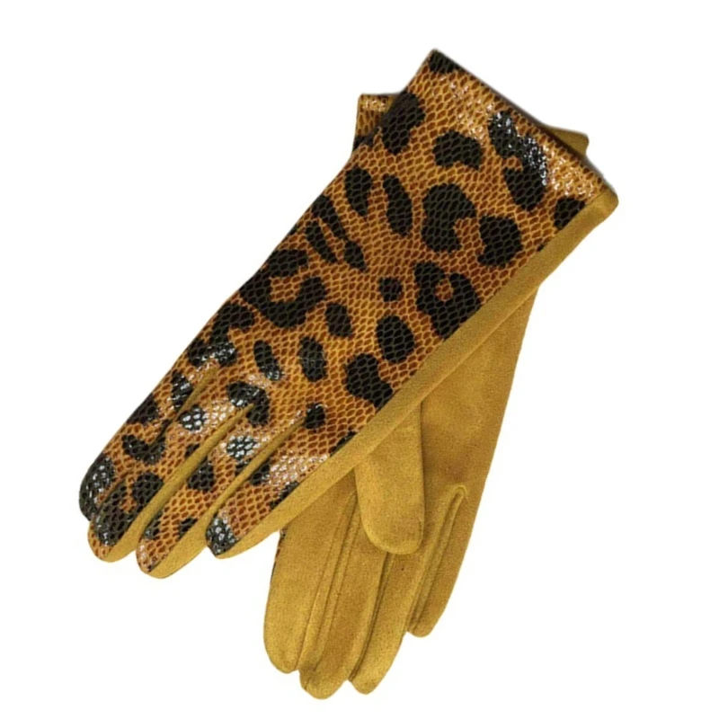 1pair Stretchy Leopards Print Mittens Comfortable Women's Mittens Flexible Gloves Winter Accessory