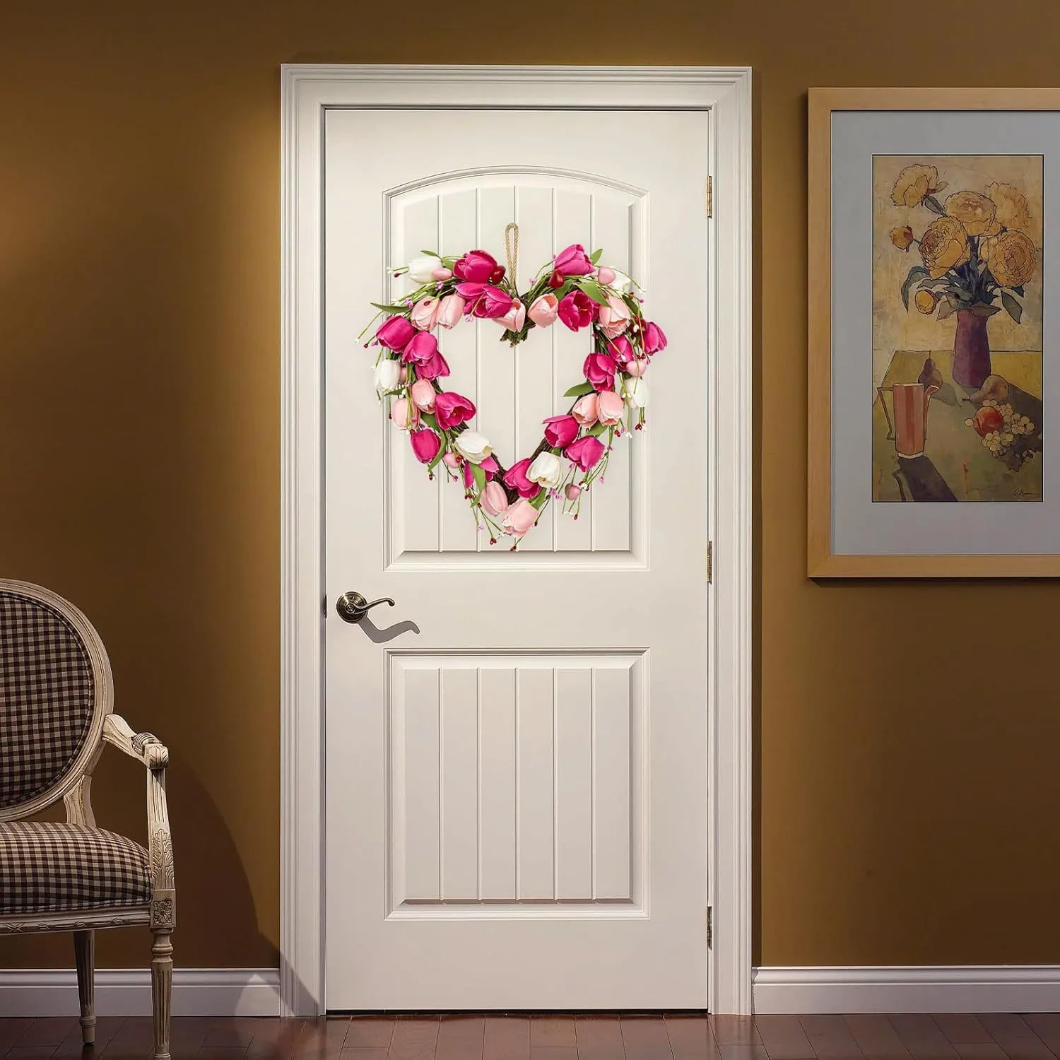 

Valentine'S Day Wreath Romantic Mother'S Day Decoration Heart Shaped Wreath Heart Shaped Tulip Wreath For Valentine'S Day Party