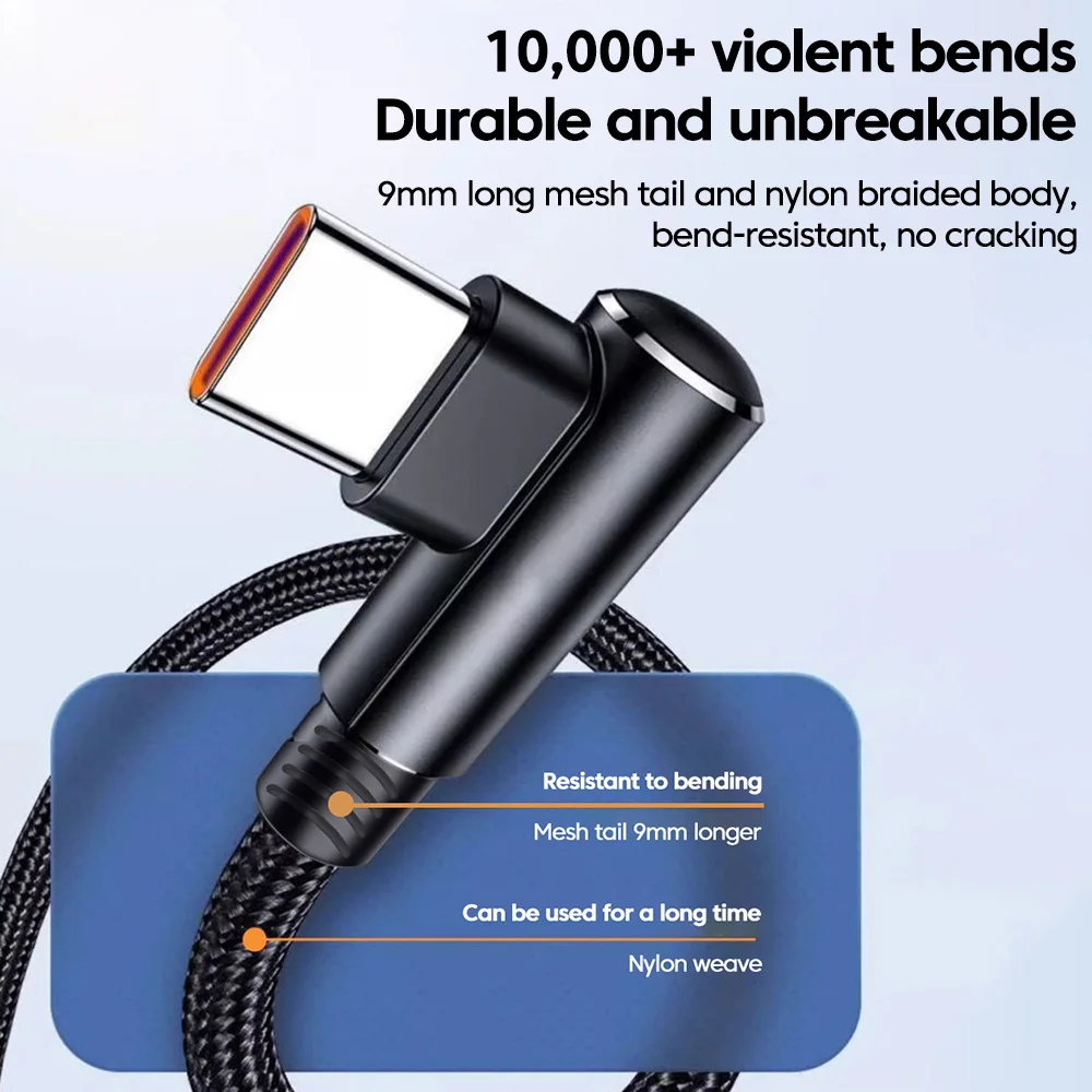 Elough USB C كابل 90 درجة الكوع شحن سريع شاحن الهاتف نوع C بيانات الحبل آيفون سامسونج Xiaomi هواوي P40 P50 USB C