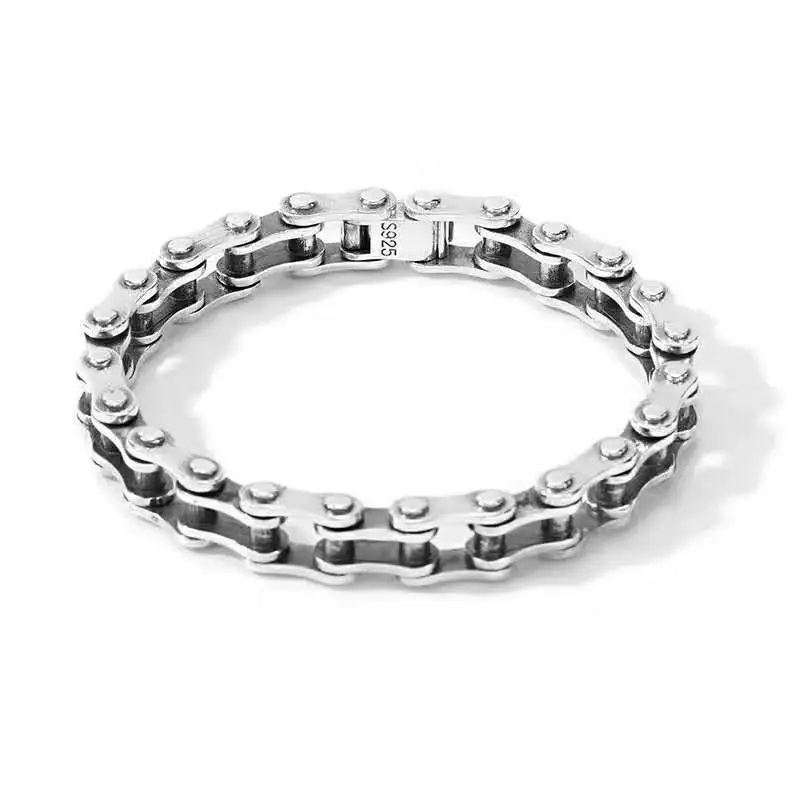 

Pure Silver Bicycle Chain Bracelet Punk Style Jewelry Personalized Trendy Creativity Retro Thai Silver Bracelet Men's Hip Hop Ac