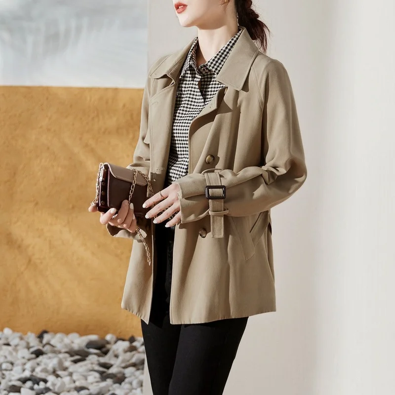

Trench Women Windbreaker 2021 Spring Autumn New Ulzzang British Style Fashion Clothes Lady Wide-waisted All-match Solid Elegant
