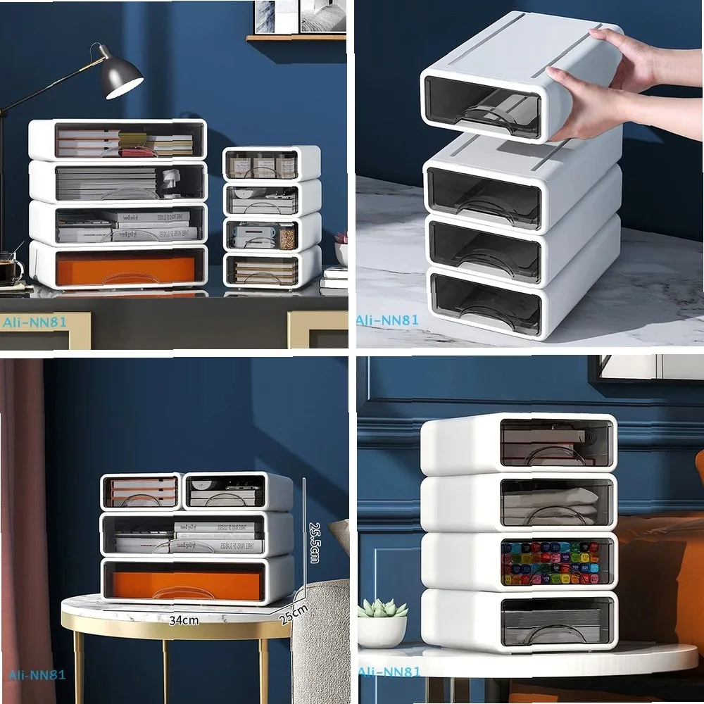 

Stackable Plastic Drawer Organizer Box - Desktop Jewelry Makeup Storage Container for Office Finishing, Clear & Durable