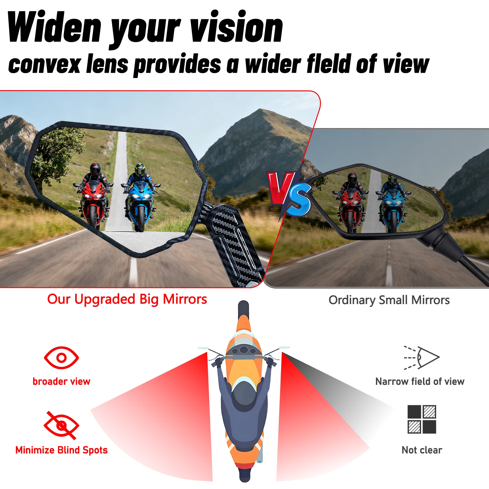 Adventure Dirt Street Bike ATV Side Mirrors Universal Rearview Mirror Carbon Fiber Style Motorcycle Rear Mirrors Foldable Mirror