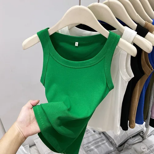 Imagen 2 del producto Zjaiss, camiseta sin mangas acanalada con cuello redondo liso para mujer, camisola para mujer, camiseta sin mangas elástica básica de verano 2025, camiseta sin mangas sólida con cuello redondo