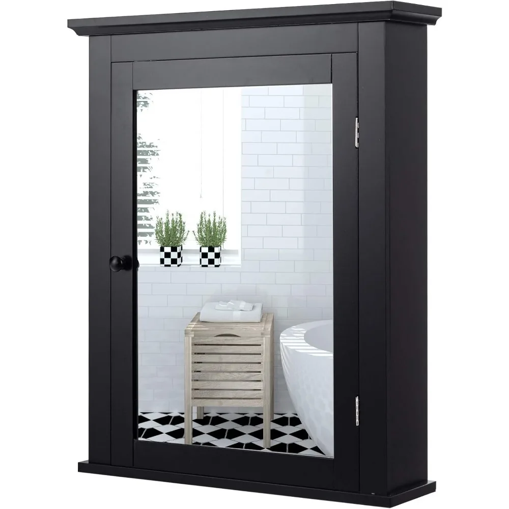 

Bathroom Cabinet with Mirror, Mirrored Wall-Mounted Storage Medicine Cabinet w/Single Door & Adjustable Shelf in 5 Posi