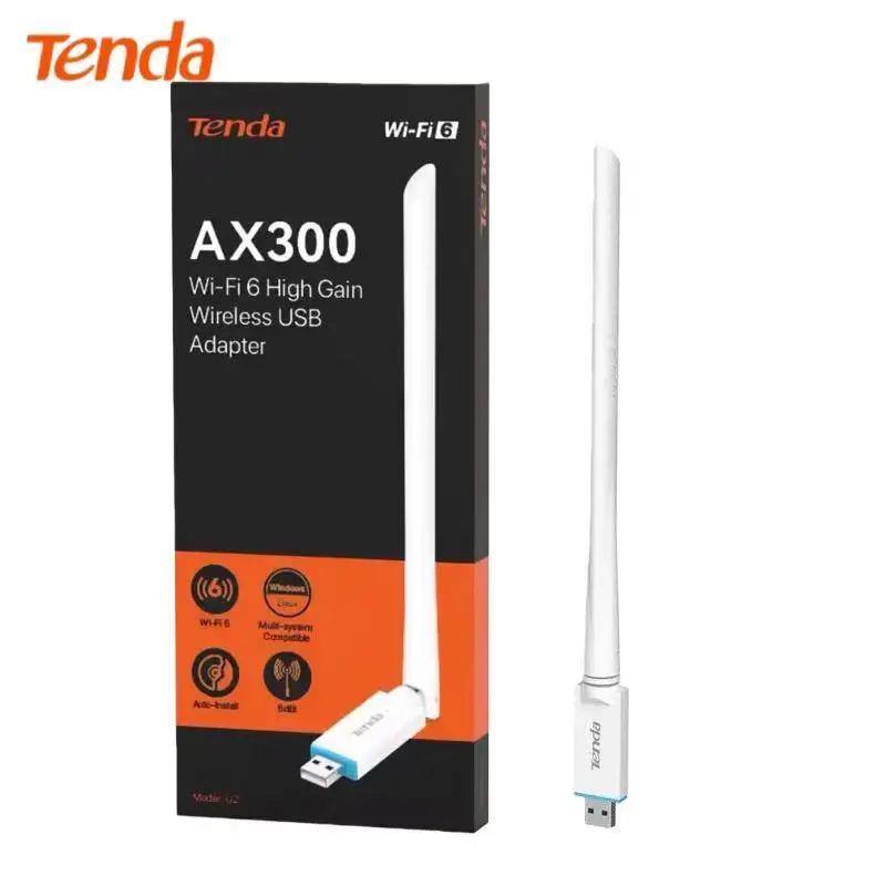 Tenda AX300 WiFi 6 U2 Entry Level Only 2.4GHz Wi-Fi Dongle High Gain Antenna AP Mode Easy Setup USB 5.0 Adapter for PC Desktop