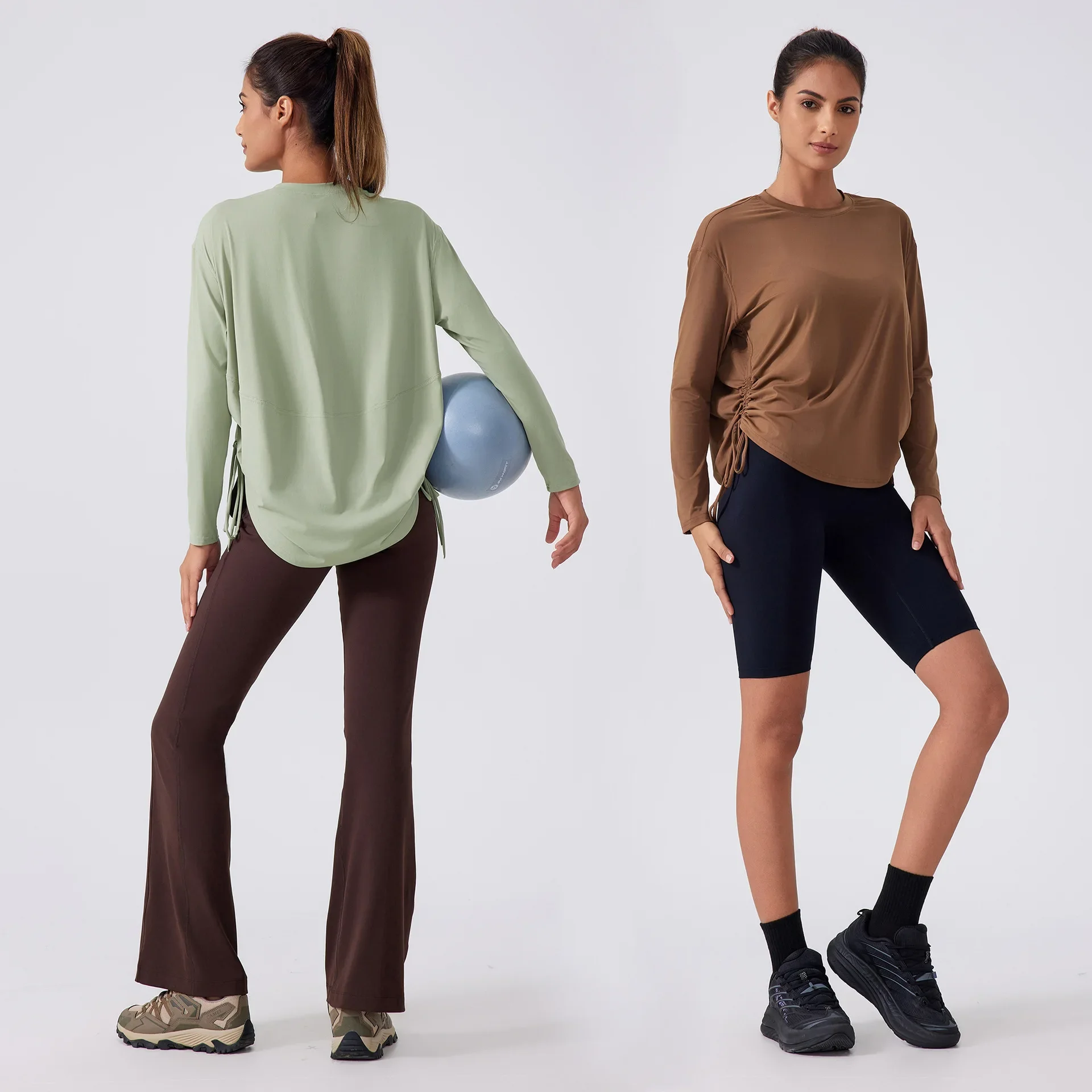 Back Action Relaxed Fit Boatneck T-Shirt Soft Oversize Yoga Long Sleeve Running Shirt Long Length Keeps Bum and Hips Covered