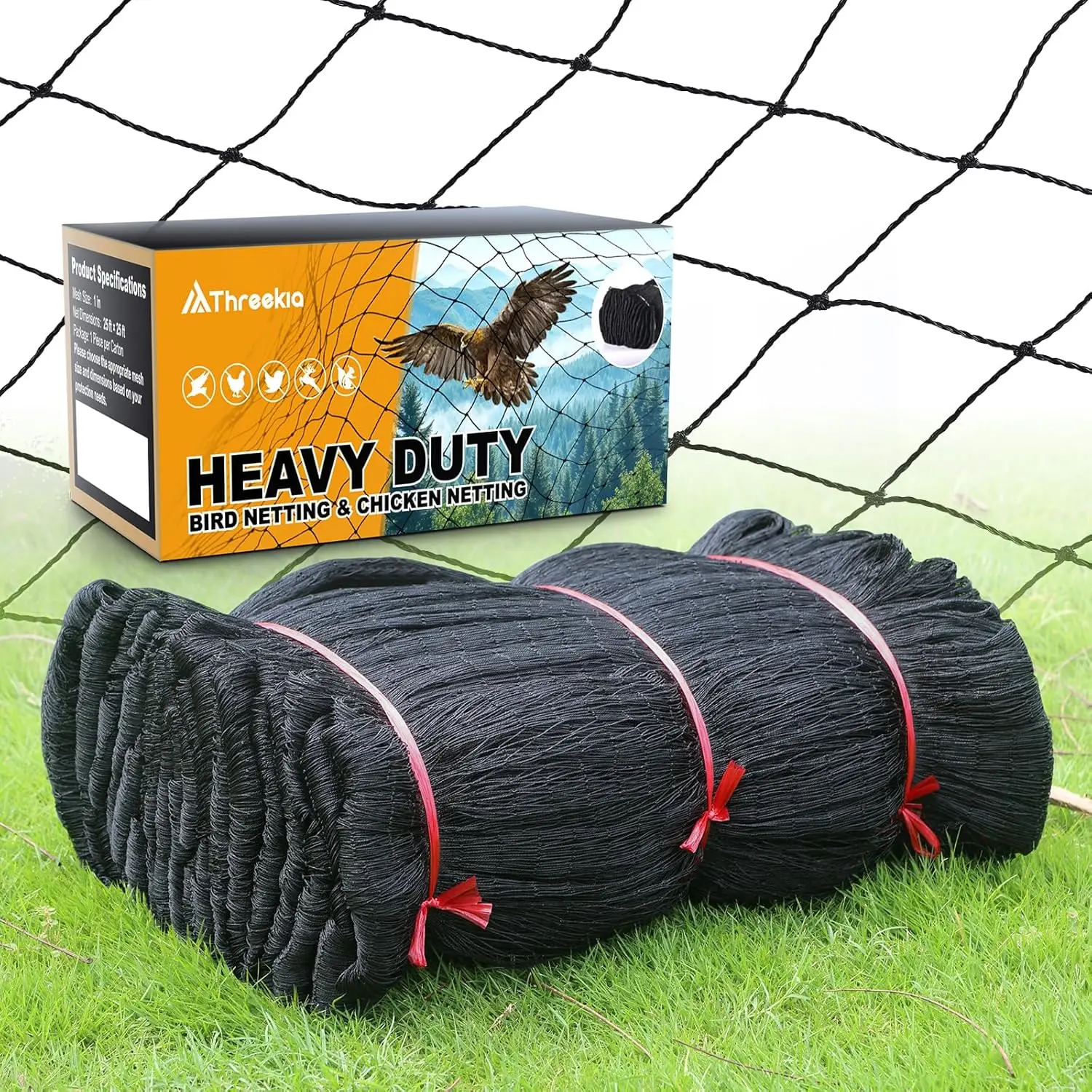 

Heavy Duty Aviary Netting 25x50 ft, 1" Mesh Reinforced HDPE Poultry Netting, Anti-Tangle Bird Netting for Chicken Coop, Hawk Det