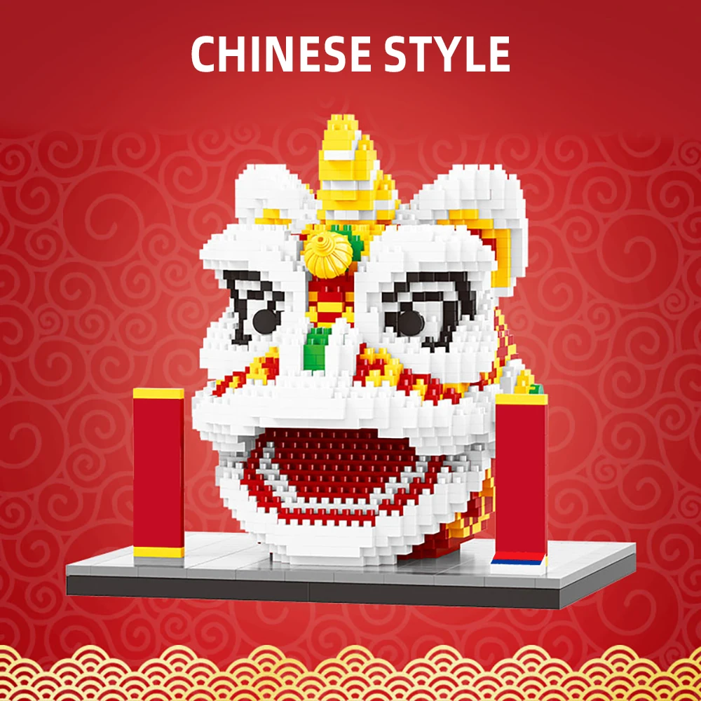 Chinese leeuwenkop bouwsteen montageset traditioneel cultuurmodel geschikt als een lentefestivalcadeau voor kinderen / volwassenen